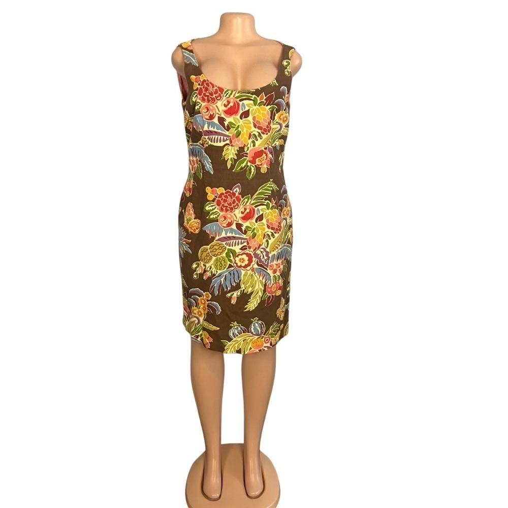 Talbots Brown Floral Sleeveless Sheath Dress Tropical Print